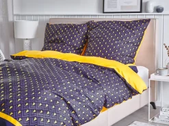 Conjunto De Capa De Edredao Em Algodao Acetinado Azul Escuro E Amarelo 135 X 200 Cm Wallingford