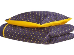Conjunto De Capa De Edredao Em Algodao Acetinado Azul Escuro E Amarelo 135 X 200 Cm Wallingford