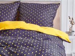 Conjunto De Capa De Edredao Em Algodao Acetinado Azul Escuro E Amarelo 155 X 220 Cm Wallingford