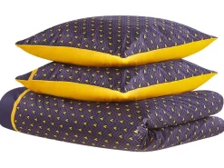 Conjunto De Capa De Edredao Em Algodao Acetinado Azul Escuro E Amarelo 155 X 220 Cm Wallingford