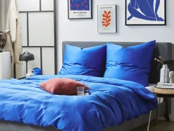 Conjunto De Capas Edredao Em Algodao Acetinado Azul Escuro 135 X 200 Cm Harmonridge