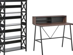 Conjunto De Escritorio Em Madeira Escura E Preto Foster/Harison