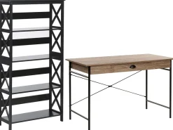 Conjunto De Escritorio Em Madeira Escura E Preto Foster/Casco