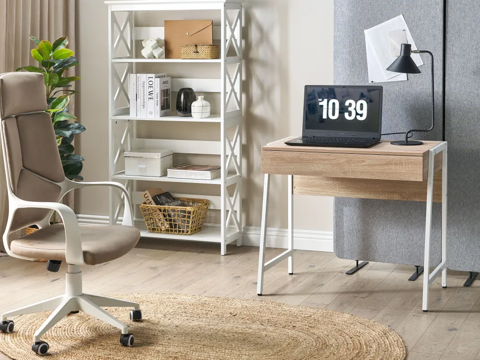 Conjunto De Escritorio Em Branco E Madeira Clara Foster/Carter