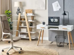 Conjunto De Escritorio Em Branco E Madeira Clara Escalante/Frisco