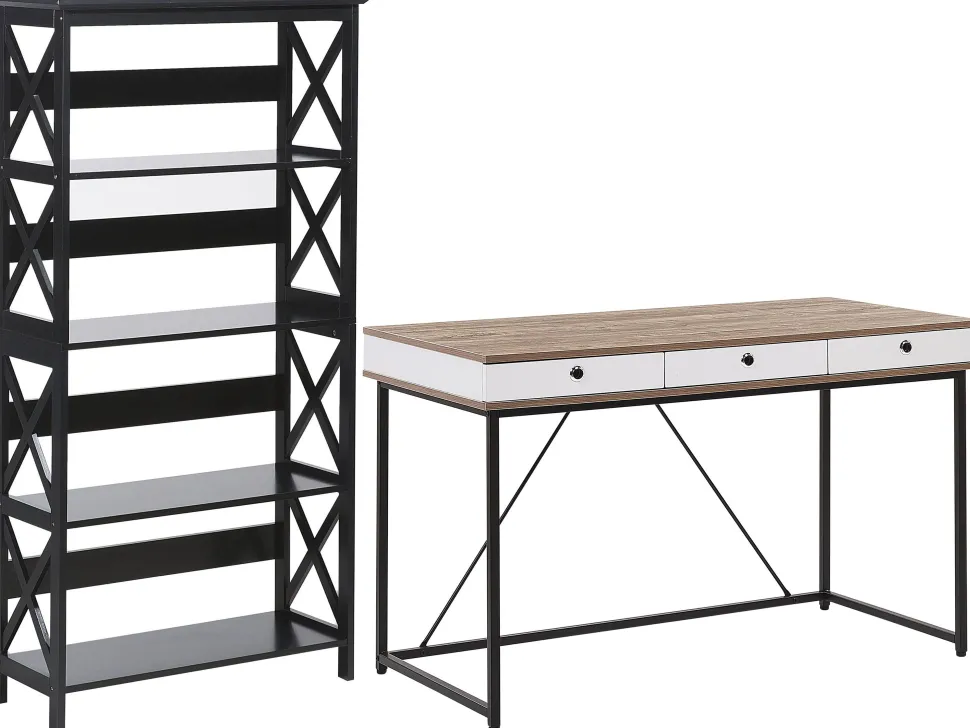 Conjunto De Escritorio Em Madeira Clara E Preto Foster/Hinton