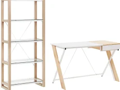 Conjunto De Escritorio Em Branco E Madeira Clara Jenks/Hamden