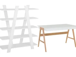 Conjunto De Escritorio Em Branco E Madeira Clara Escalante/Sheslay