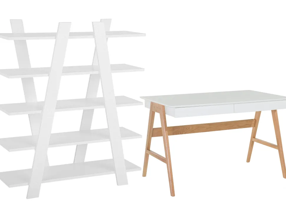 Conjunto De Escritorio Em Branco E Madeira Clara Escalante/Sheslay