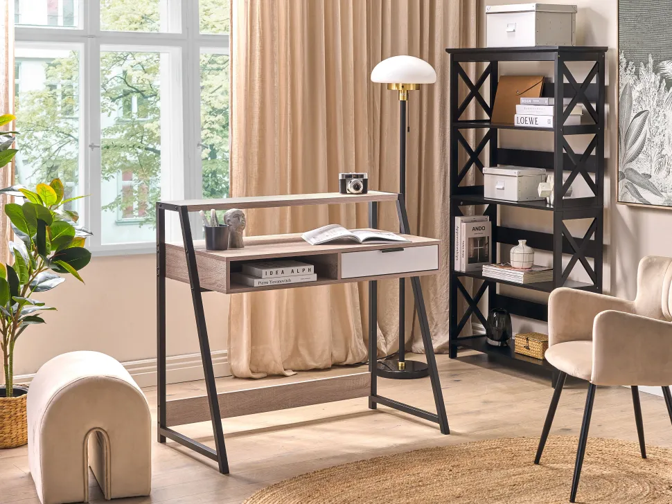 Conjunto De Escritorio Em Madeira Clara E Preto Foster/Calvin