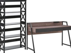 Conjunto De Escritorio Em Madeira Escura E Preto Foster/Harwich