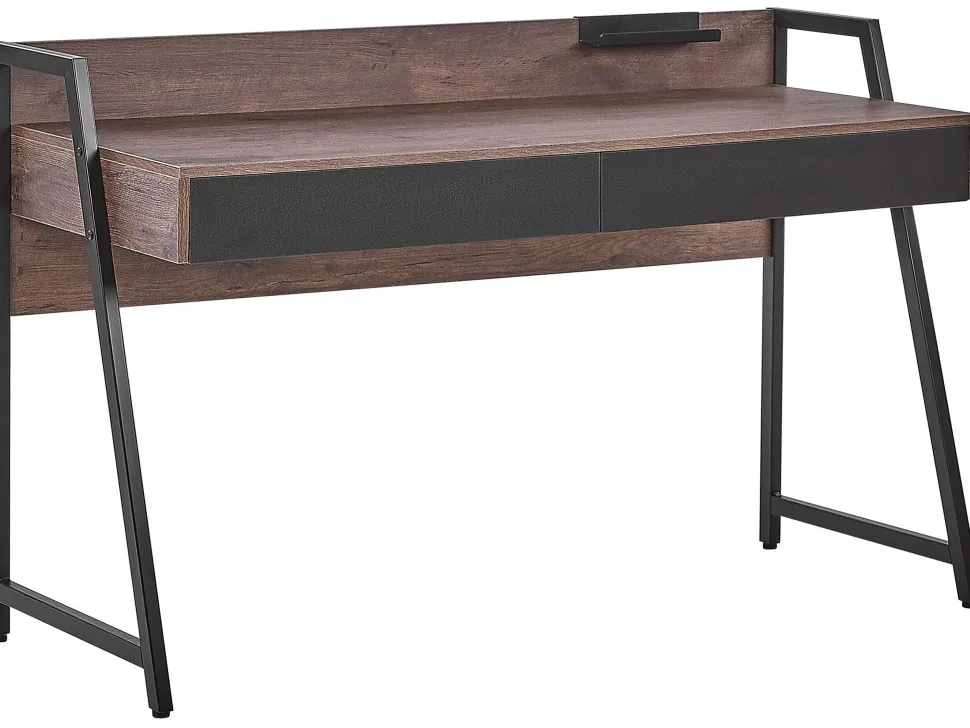 Conjunto De Escritorio Em Madeira Escura E Preto Foster/Harwich