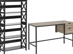 Conjunto De Escritorio Em Madeira Clara E Preto Foster/Grant