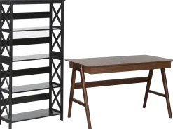 Conjunto De Escritorio Em Madeira Escura E Preto Foster/Sheslay