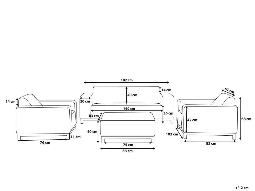 Conjunto De Jardim 5 Lugares Cinzento Claro E Branco Rovigo