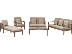 Conjunto De Jardim 7 Lugares Em Madeira De Acacia Certificada Castanha Escura Pataja