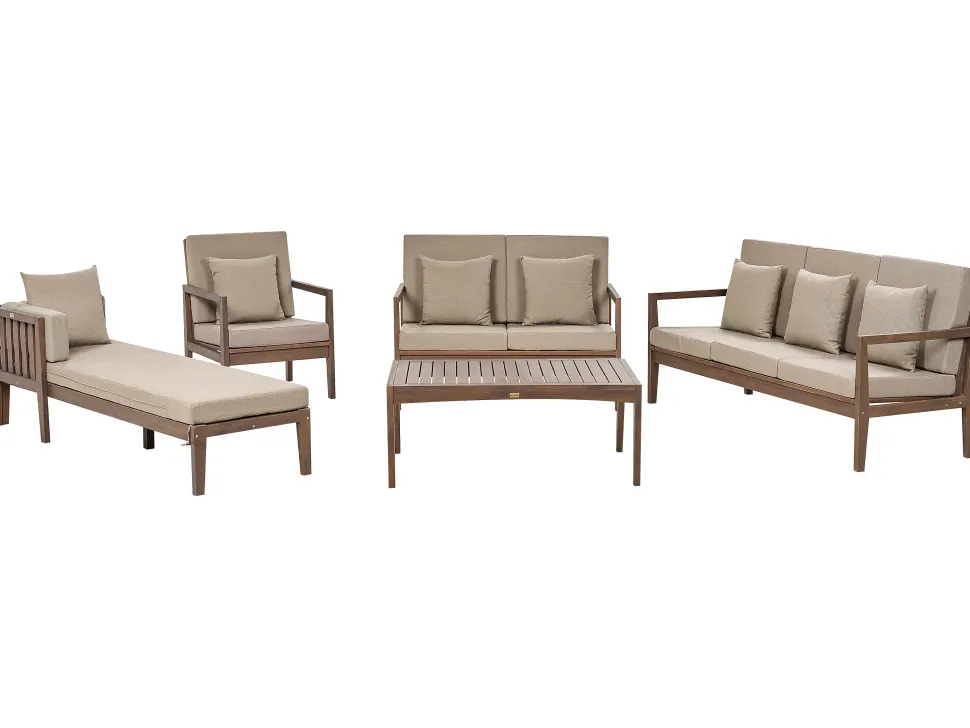 Conjunto De Jardim 7 Lugares Em Madeira De Acacia Certificada Castanha Escura Pataja