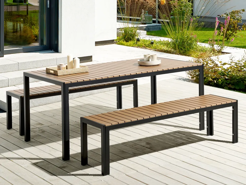 Conjunto De Jardim 6 Lugares Em Aluminio Castanho Claro E Preto Nardo