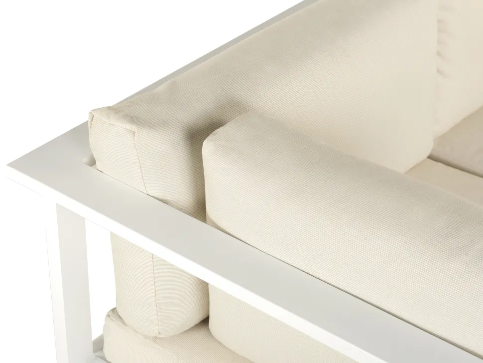 Conjunto De Jardim 5 Lugares Em Aluminio Branco E Almofadas Creme A Esquerda Messina
