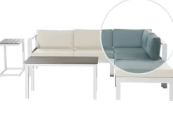 Conjunto De Jardim 5 Lugares Em Aluminio Branco E Almofadas Verdes/Creme A Esquerda Messina