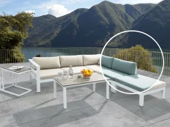 Conjunto De Jardim 5 Lugares Em Aluminio Branco E Almofadas Verdes/Creme A Esquerda Messina