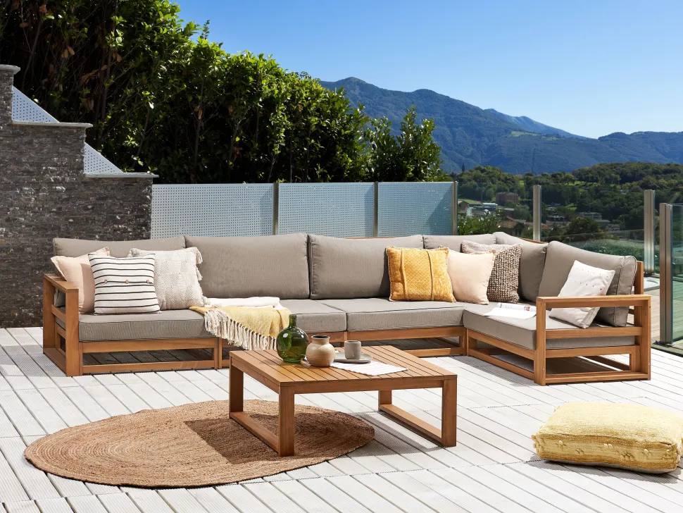 Conjunto De Jardim 5 Lugares Em Madeira De Acacia Clara A Direita Timor Ii