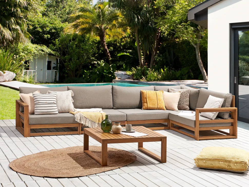 Conjunto De Jardim 5 Lugares Em Madeira De Acacia Clara A Direita Timor Ii