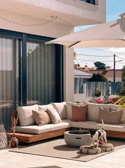 Conjunto De Jardim 5 Lugares Em Madeira De Acacia Branco Creme A Direita Marettimo