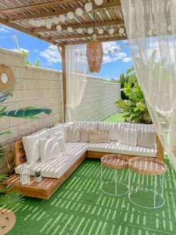 Conjunto De Jardim 5 Lugares Em Madeira De Acacia Branco Creme A Direita Marettimo