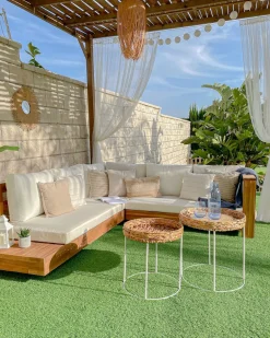 Conjunto De Jardim 5 Lugares Em Madeira De Acacia Branco Creme A Direita Marettimo