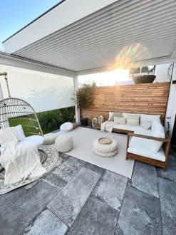 Conjunto De Jardim 5 Lugares Em Madeira De Acacia Branco Creme A Direita Marettimo