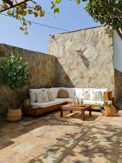 Conjunto De Jardim 5 Lugares Em Madeira De Acacia Branco Creme A Direita Marettimo