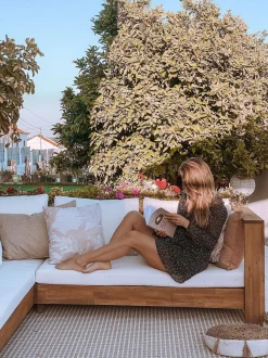 Conjunto De Jardim 5 Lugares Em Madeira De Acacia Branco Creme A Direita Marettimo