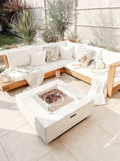 Conjunto De Jardim 5 Lugares Em Madeira De Acacia Branco Creme A Direita Marettimo