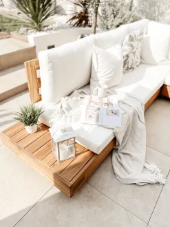 Conjunto De Jardim 5 Lugares Em Madeira De Acacia Branco Creme A Direita Marettimo