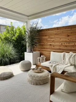 Conjunto De Jardim 5 Lugares Em Madeira De Acacia Branco Creme A Direita Marettimo