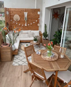 Conjunto De Jardim 5 Lugares Em Madeira De Acacia Branco Creme A Direita Marettimo