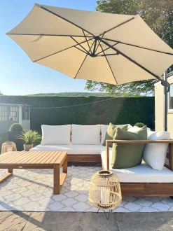 Conjunto De Jardim 5 Lugares Em Madeira De Acacia Branco Creme A Direita Marettimo