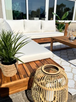 Conjunto De Jardim 5 Lugares Em Madeira De Acacia Branco Creme A Direita Marettimo