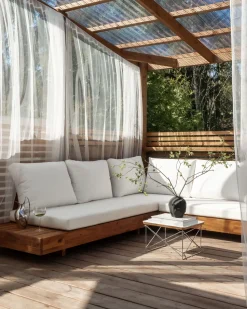 Conjunto De Jardim 5 Lugares Em Madeira De Acacia Branco Creme A Direita Marettimo