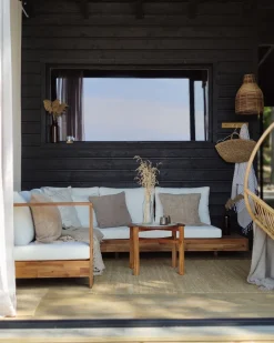 Conjunto De Jardim 5 Lugares Em Madeira De Acacia Branco Creme A Direita Marettimo