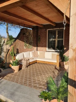 Conjunto De Jardim 5 Lugares Em Madeira De Acacia Branco Creme A Direita Marettimo