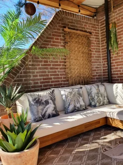 Conjunto De Jardim 5 Lugares Em Madeira De Acacia Branco Creme A Direita Marettimo