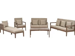 Conjunto De Jardim 7 Lugares Em Madeira De Acacia Castanha Escura Pataja