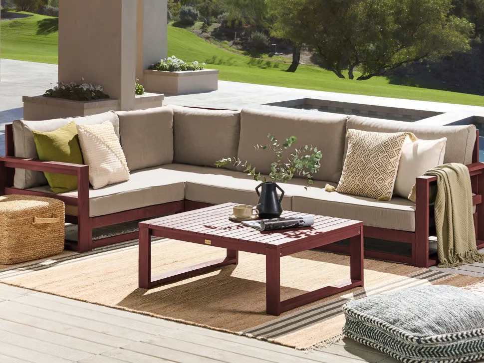 Conjunto De Jardim 4 Lugares Em Madeira De Acacia Vermelha Escura A Direita Timor Ii