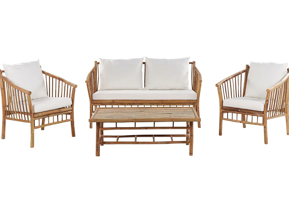 Conjunto De Jardim 4 Lugares Em Madeira Clara De Bambu Maggiore