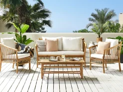 Conjunto De Jardim 4 Lugares Em Madeira Clara De Bambu Maggiore