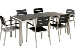 Conjunto De Jardim 6 Lugares Em Aluminio Preto 180 X 90 Cm Vernio