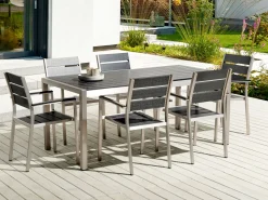 Conjunto De Jardim 6 Lugares Em Aluminio Preto 180 X 90 Cm Vernio