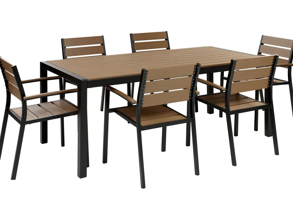 Conjunto De Jardim 6 Lugares Em Aluminio Castanho Claro E Preto 180 X 90 Cm Vernio